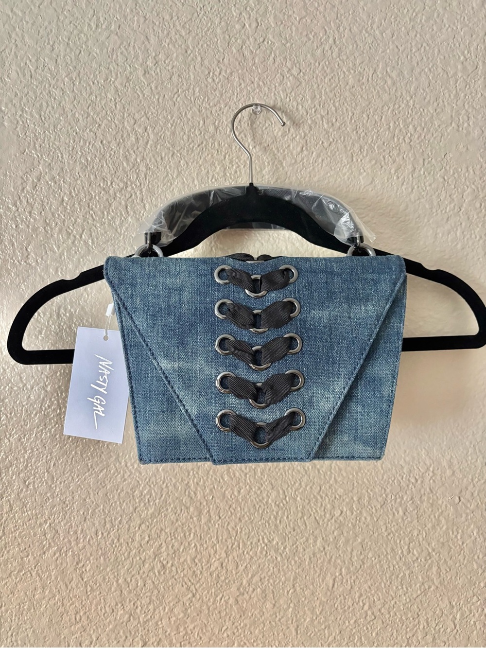 Denim Lace-Up Crossbody Bag